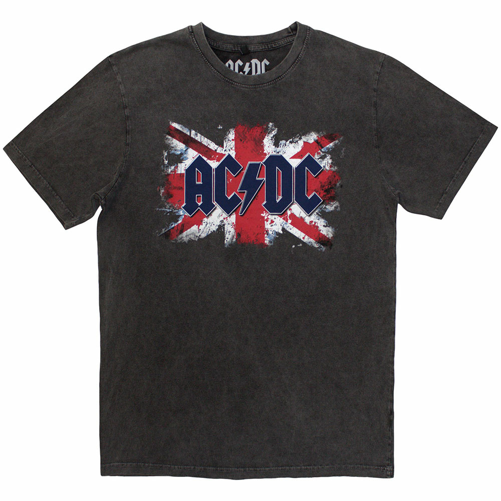 AC/DC Unisex Stone Wash T-Shirt: Flag (Charcoal Grey) by AC/DC