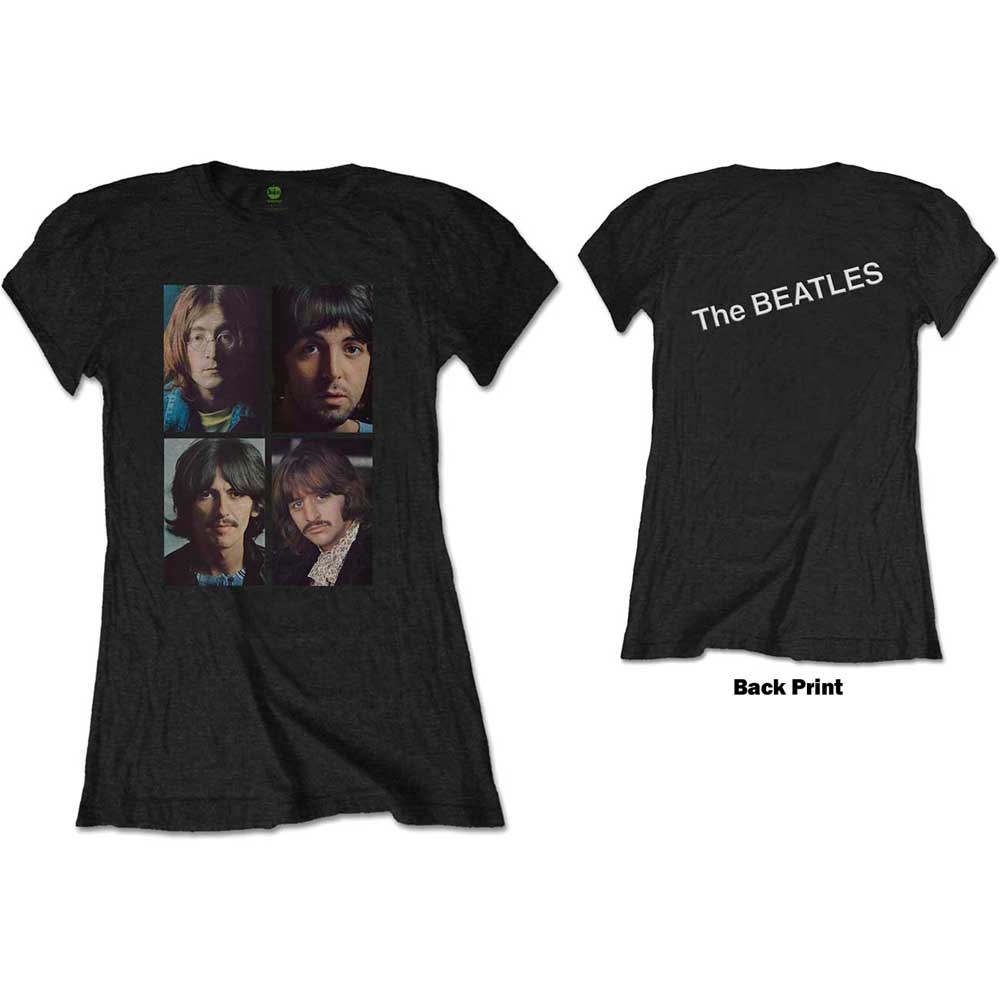 The Beatles Ladies T-Shirt: White Album Faces (Back Print) by The Beatles