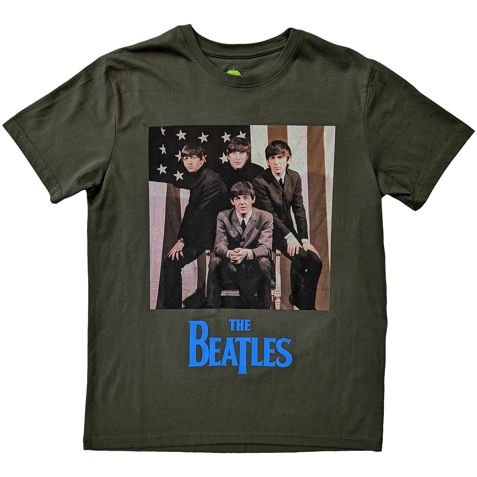 The Beatles Official T-Shirt - Drop T Logo & Vintage Flag Design, Navy Blue Unisex Tee