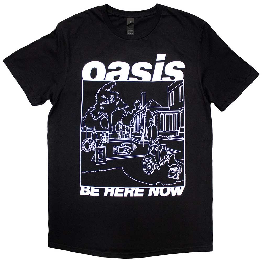 oasis オアシス BE HERE NOW S/S バンドTシャツ L 墨黒 Oasis Unisex T-Shirt: Be Here Now Line Drawing by Oasis