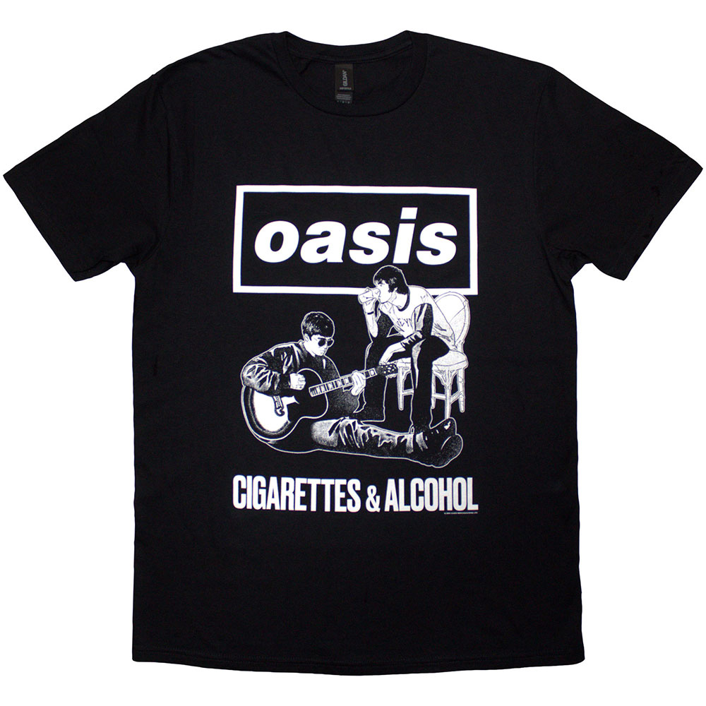 Oasis Unisex T-Shirt: Cigarettes & Alcohol Illustration Mono
