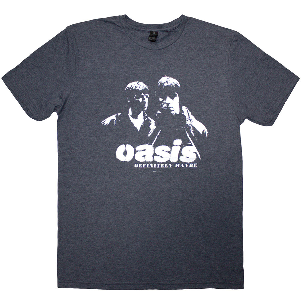 Oasis Unisex T-Shirt: Definitely Maybe Photo Stencil (Navy Blue