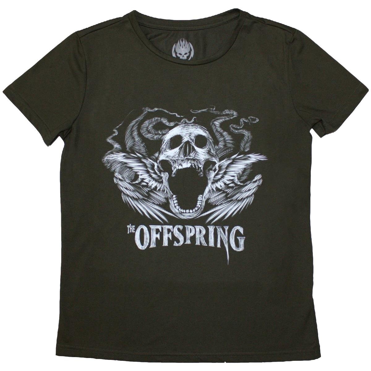 The Offspring Ladies T-Shirt: Feathered Winged Skull (Green) by The ...