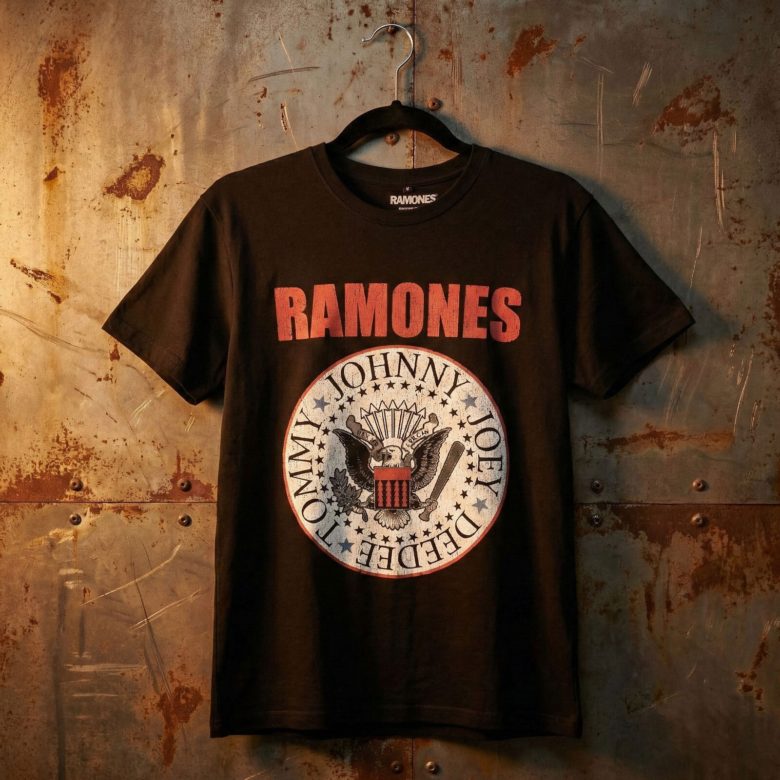 Ramones Unisex Carbon T-Shirt: Hey Ho Red Block Text (Black) (Back ...