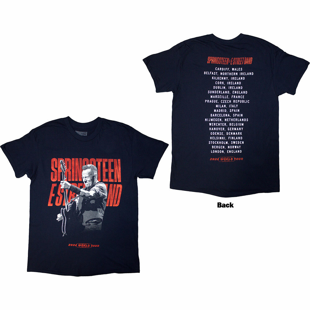 Bruce Springsteen Unisex T-Shirt: Tour '24 Guitar Photo (Navy Blue ...