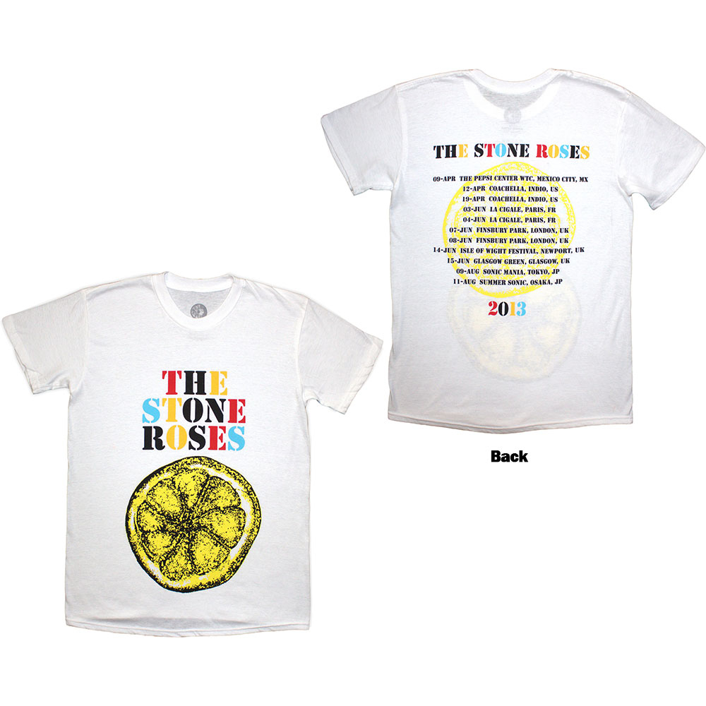 The Stone Roses Unisex T-Shirt: Tour 2013 (White) (Back Print) by