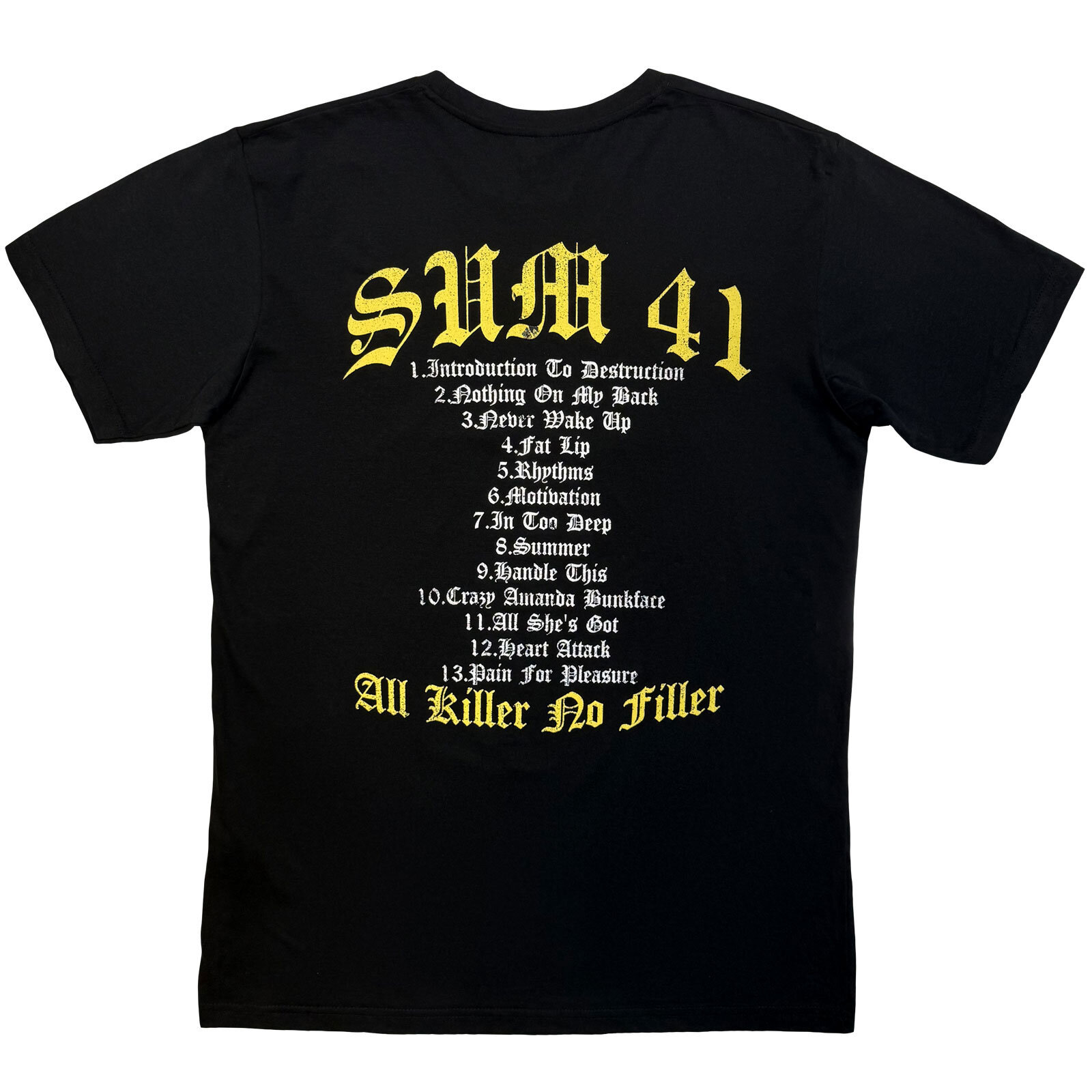 Sum 41 Unisex Carbon T-Shirt: All Killer No Filler Tracklist (Black ...