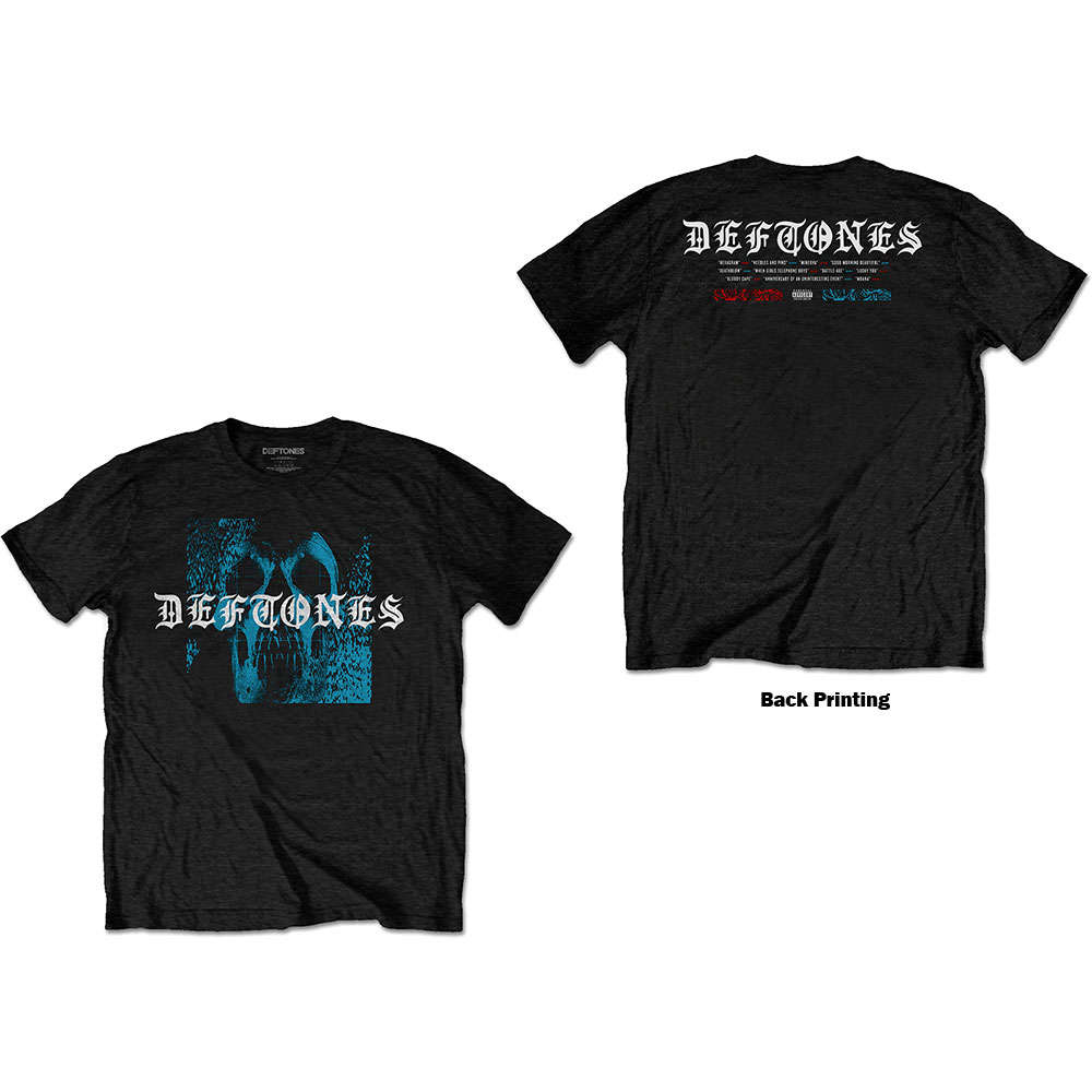 Deftones Unisex T-Shirt: Static Skull (Back Print) by Deftones