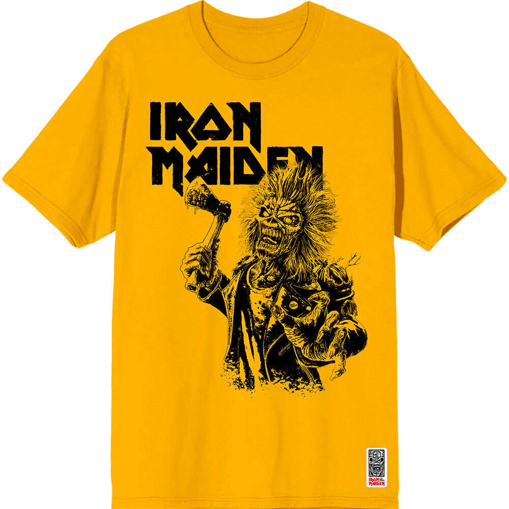 Iron Maiden Unisex T-Shirt: Est. 1975 Eddie Axe Graphic (Yellow