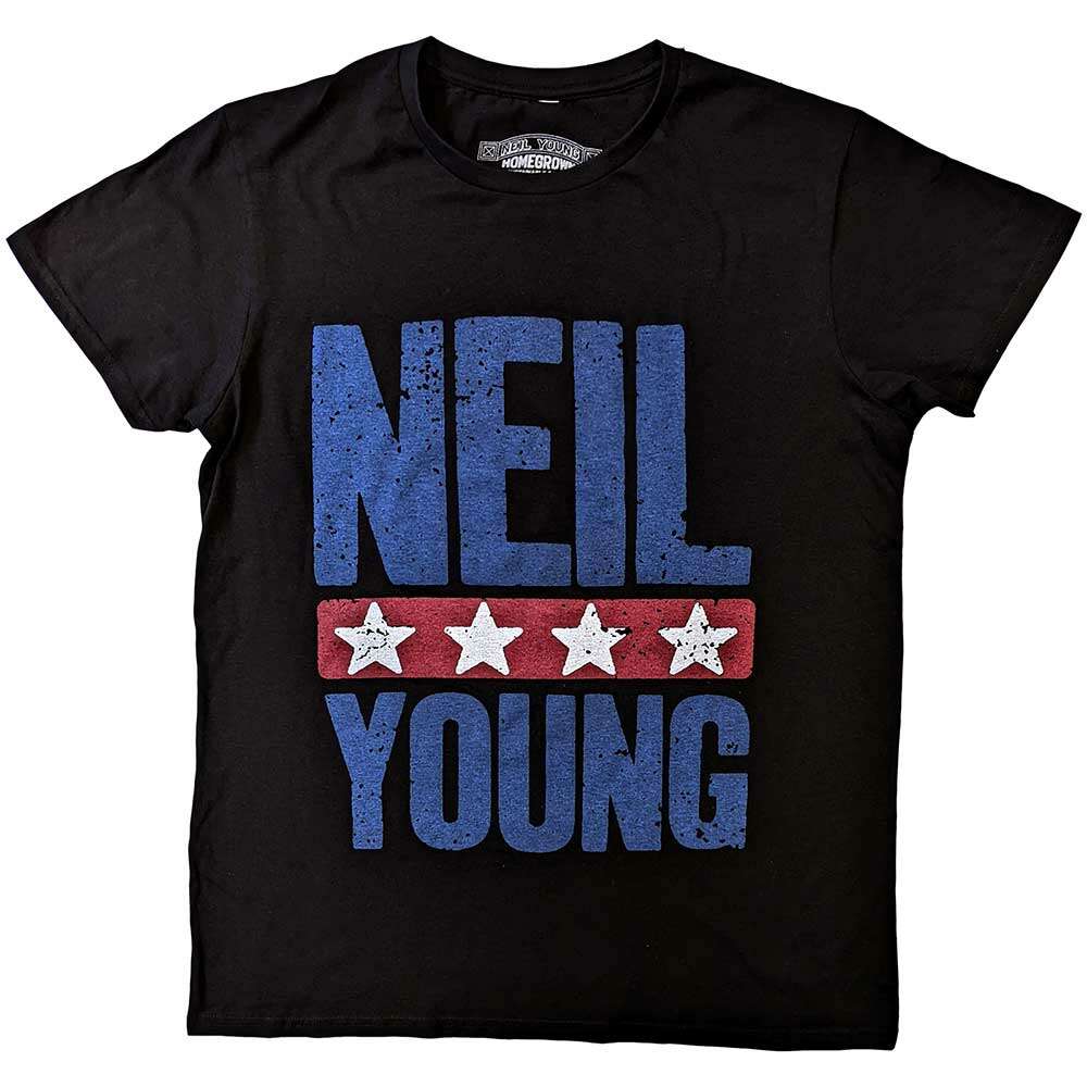 Neil Young Unisex T-Shirt: Stars Logo (Black) by Neil Young