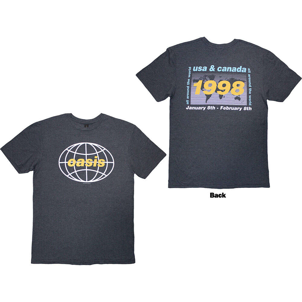 Oasis Unisex T-Shirt: 1998 World Tour - USA/Canada (Navy Blue