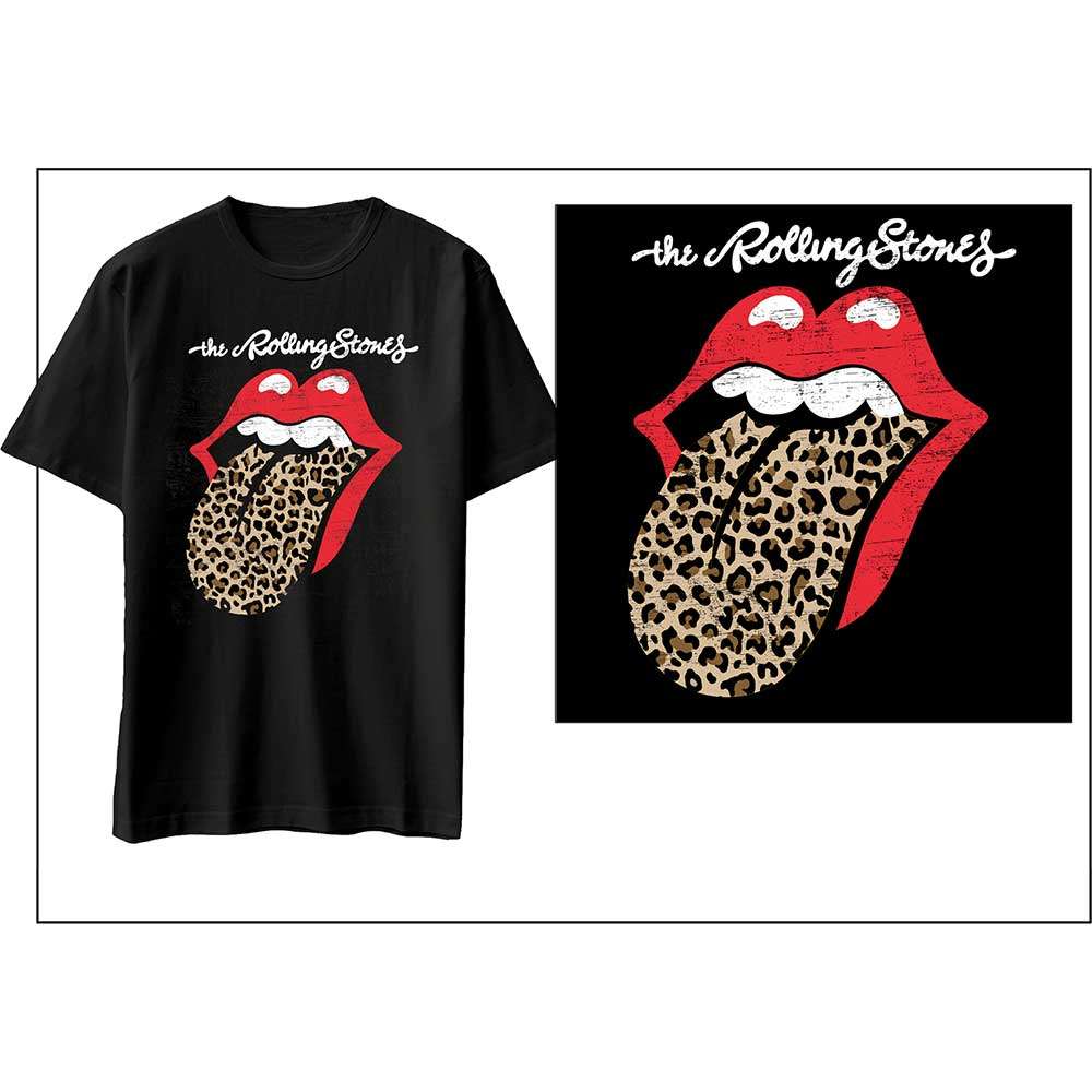 The Rolling Stones Unisex T-Shirt: Tongue Stones Print Leopard The Rolling by