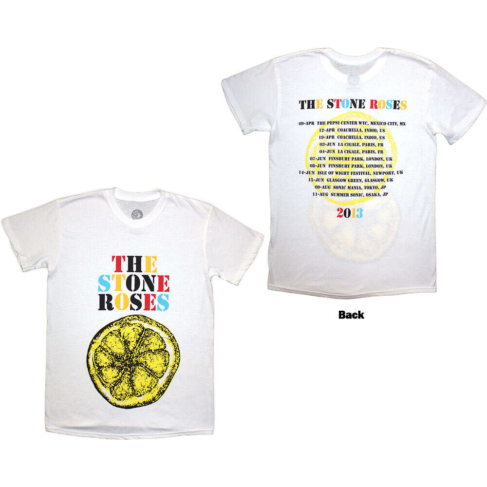 The Stone Roses Unisex T-Shirt: Tour 2013 (White) (Back Print) by