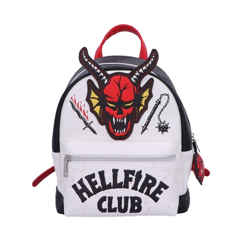 hellfire mini backpack Stranger Things Club Black | Red Padded Straps & Mesh Pockets | Zip-Up School Bag with Graphic Print | Adults Daily Rucksack | TV Series Merch this design has spiked studs and extra flames to take this accessory to the next level Stranger Things Backpack Hellfire Club