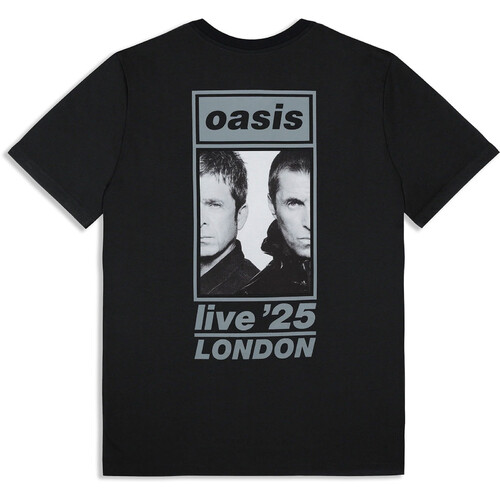 Oasis Unisex T-Shirt: Definitely Maybe Photo Stencil (Navy Blue