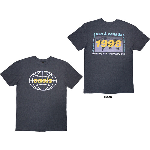 Oasis Unisex T-Shirt: 1998 World Tour - USA/Canada (Navy Blue